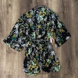 Soma Black Floral Kimono Robe